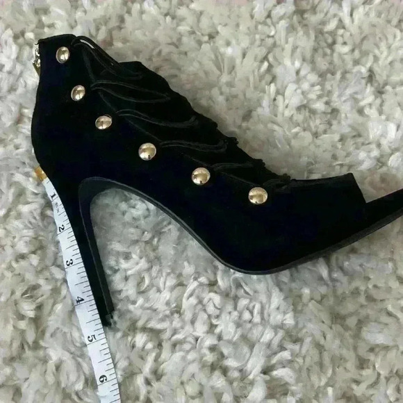 Jessica Simpson black suede like open toe elastic strap heels - Picture 9 of 10